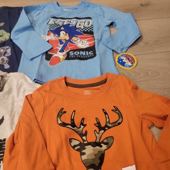 4 Toddler Boys Long Sleeve Shirts Tops Sz 3T Superhero Sonic Dinosaur Hunting - Picture 3 of 5